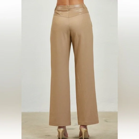 A48. Tan Faux Leather Belted Vest & Pants Set - Picture 6 of 8